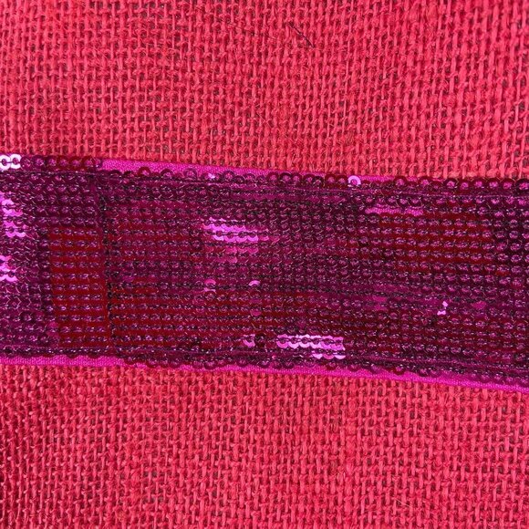 MUD PIE | Dazzle Jute Red Hot Pink Sequin Stripe Large Tote Bag - Picture 6 of 9